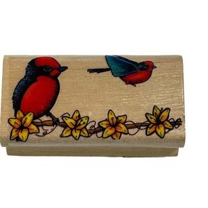 Sky Kids Mounted Rubber Stamp Bluebirds Floral Branch NEW NO INK